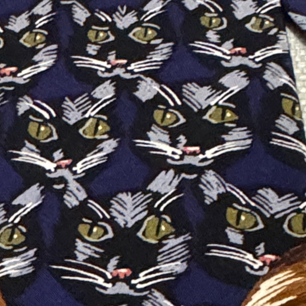 NWT Steven Krauss Men’s Wear-Silk Cat Print Tie-Blue - Picture 5 of 10